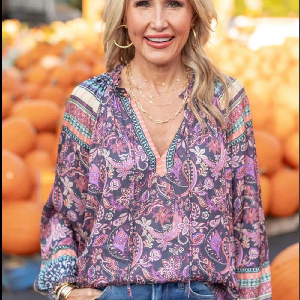 Current Air Pink and Purple Relaxed Embellished Blouse